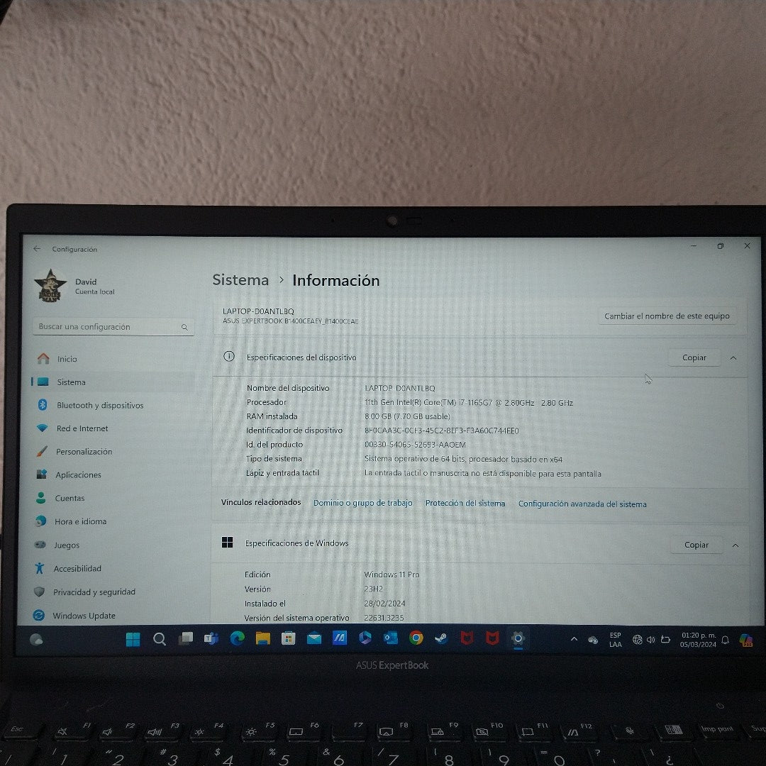LAPTOP ASUS EXPERTBOOK B1400CBA-I716G512-P1 (2022) (SEMINUEVO)