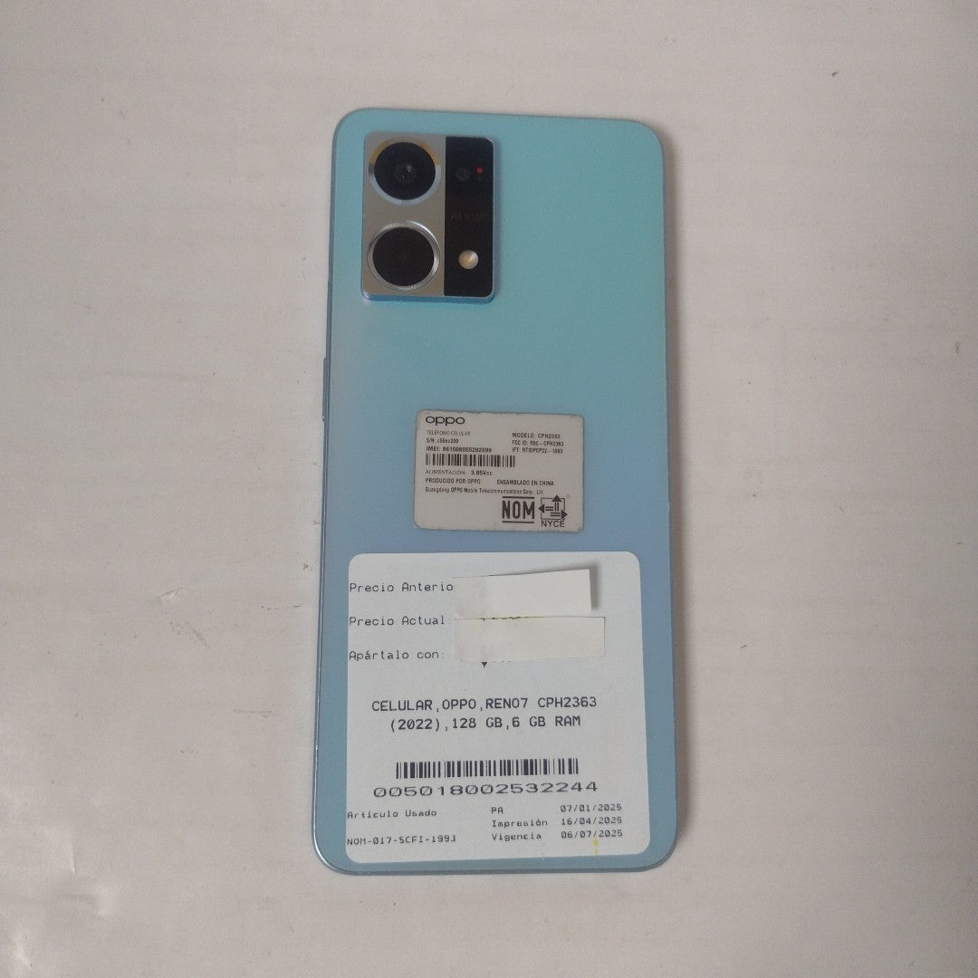 CELULAR OPPO RENO7 CPH2363 (2022) 128 GB 6 GB RAM (SEMINUEVO)