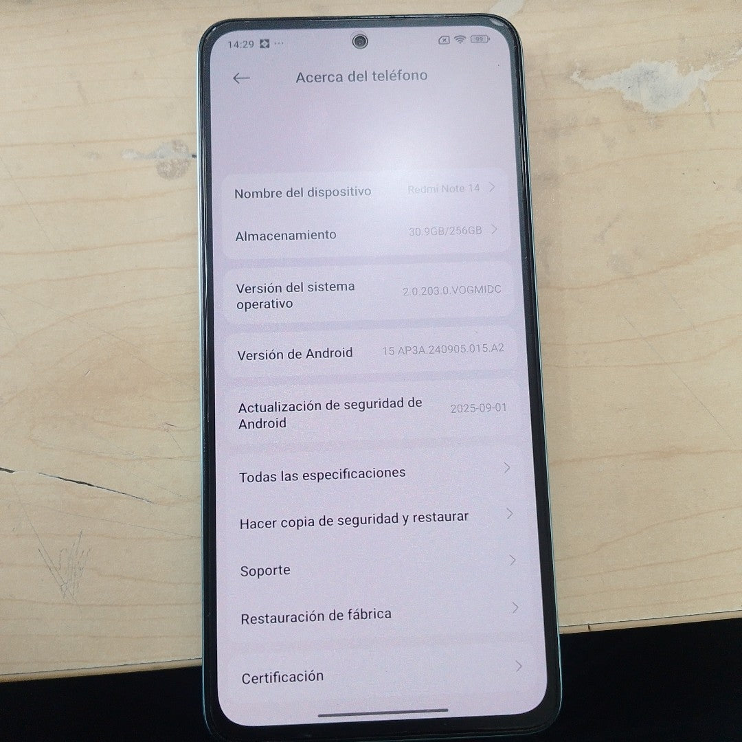 CELULAR XIAOMI REDMI NOTE 14 24117RN76L (2025) 256 GB 8 GB RAM (SEMINUEVO)