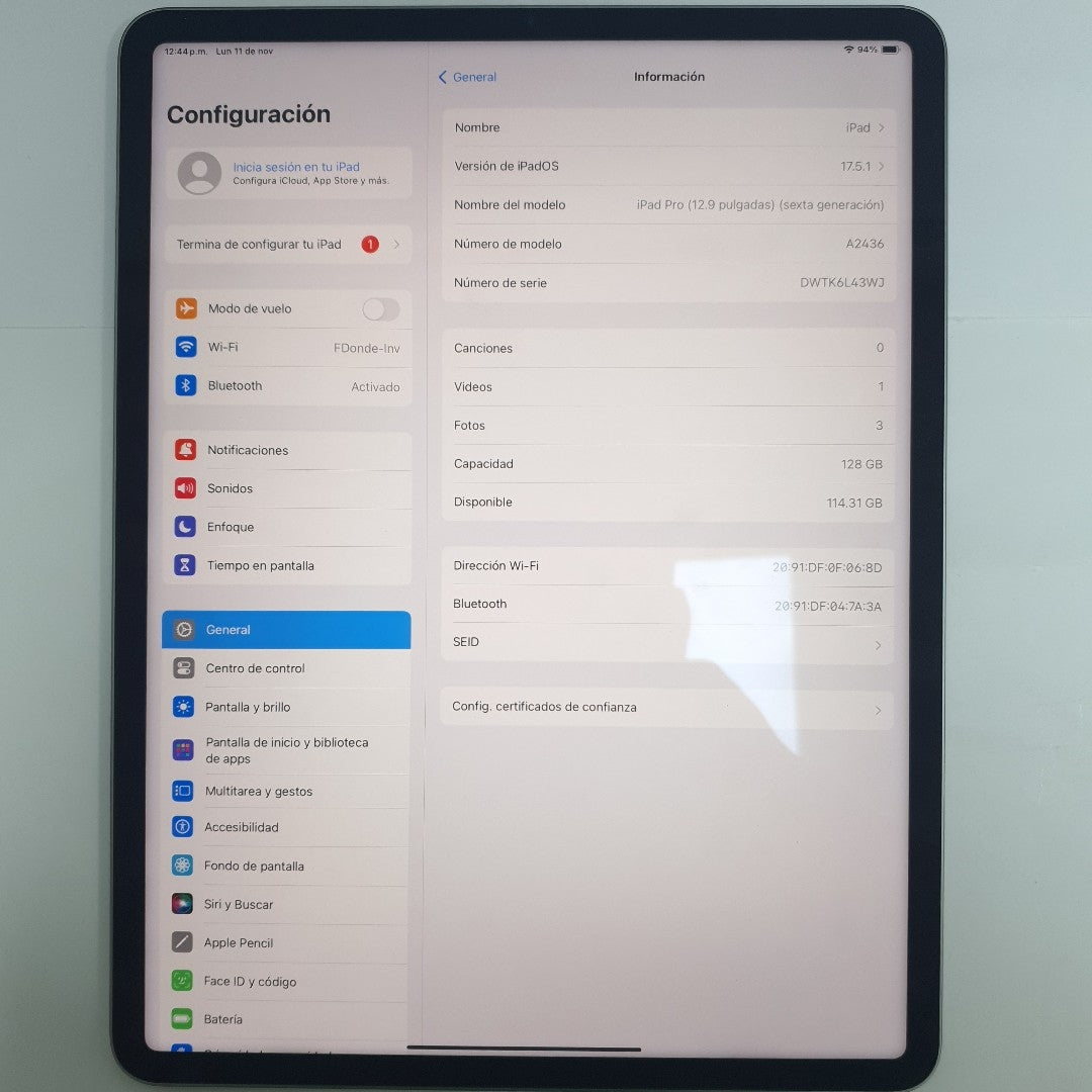 TABLETA APPLE IPAD PRO 6 12.9" A2436 (SEMINUEVO)