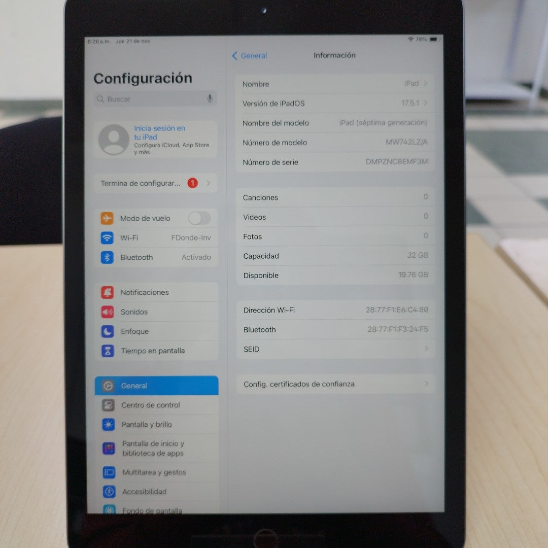 TABLETA APPLE IPAD 7 A2197 32 GB 3 GB RAM (SEMINUEVO)