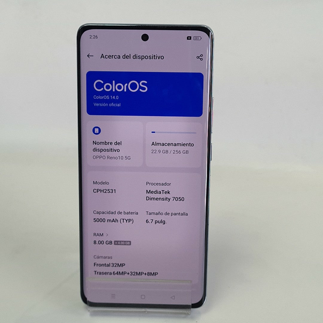 CELULAR OPPO RENO10 5G CPH2531 (2023) 256 GB 8 GB RAM (SEMINUEVO)