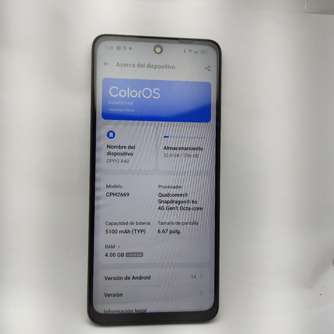 CELULAR OPPO A40 CPH2669 (2024) 256 GB 4 GB RAM (SEMINUEVO)