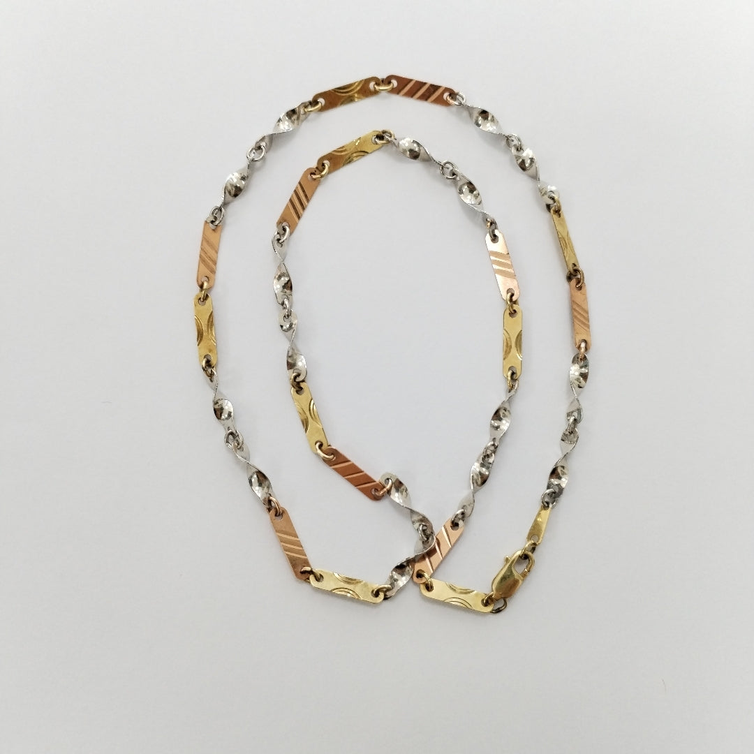 CADENA. ORO, ORO BLANCO, ORO COMBINADO. 10 K 6.4 GRMS (SEMINUEVO)