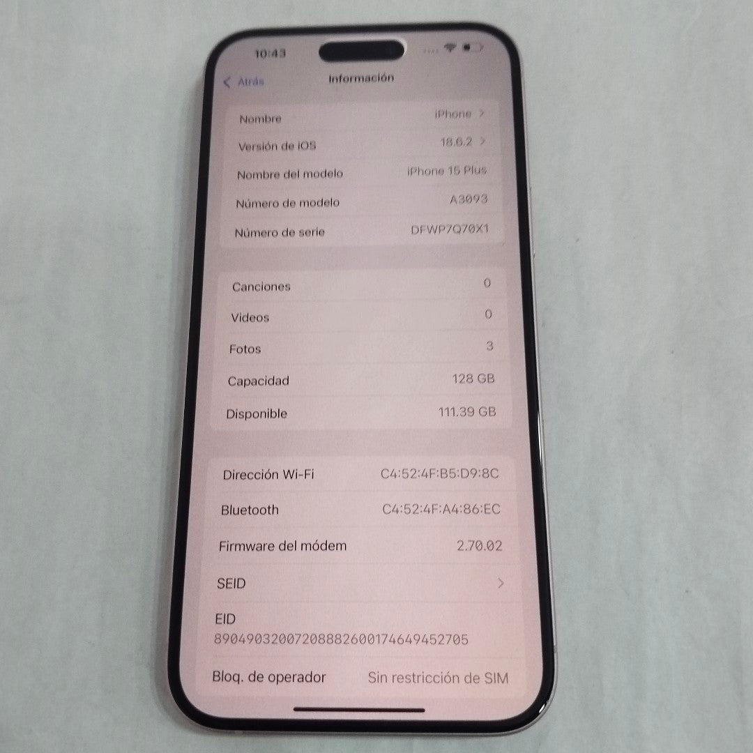 CELULAR APPLE IPHONE 15 PLUS A3093 (2023) 128 GB 6 GB RAM (SEMINUEVO)
