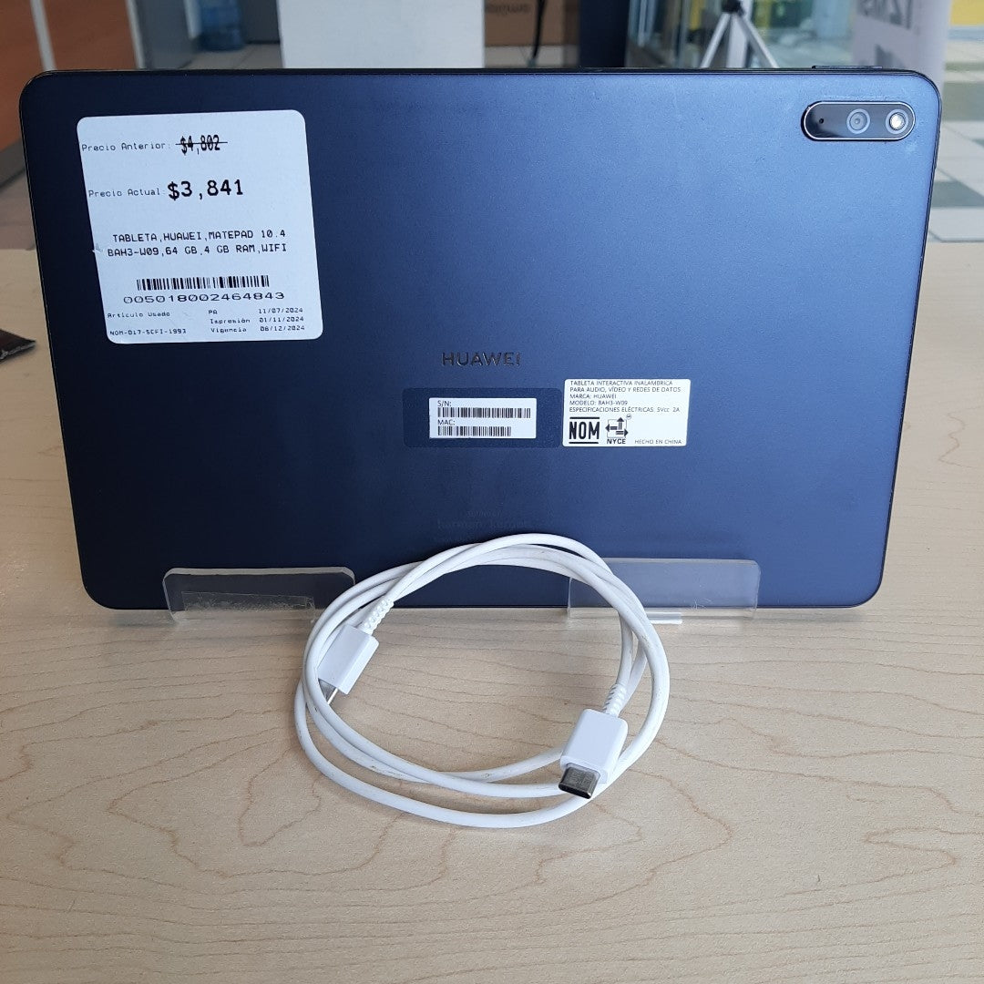 TABLETA HUAWEI MATEPAD 10.4 BAH3-W09 64 GB 4 GB RAM (SEMINUEVO)
