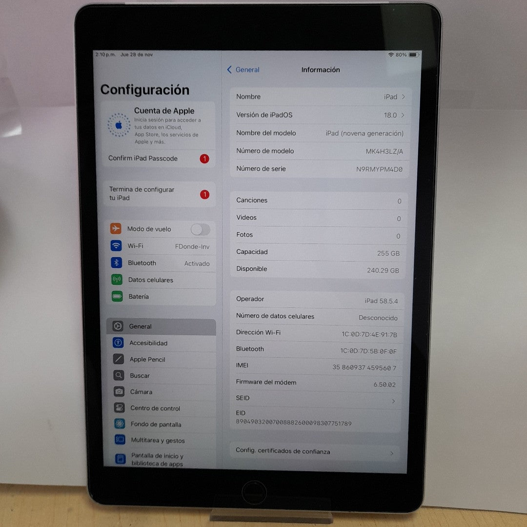 TABLETA APPLE IPAD 9 A2604 256 GB 3 GB RAM (SEMINUEVO)