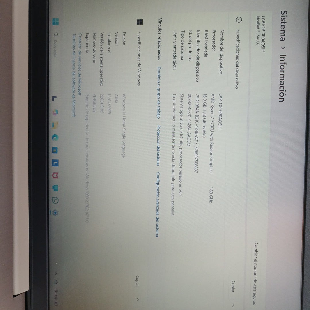 LAPTOP LENOVO IDEAPAD 3 15ALC6 (2023) 512 GB SSD 16 GB RAM (SEMINUEVO)