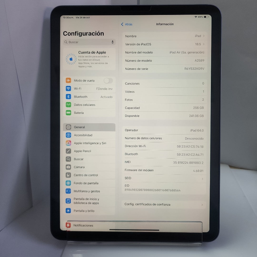 TABLETA APPLE IPAD AIR 5 A2589 256 GB 8 GB RAM (SEMINUEVO)