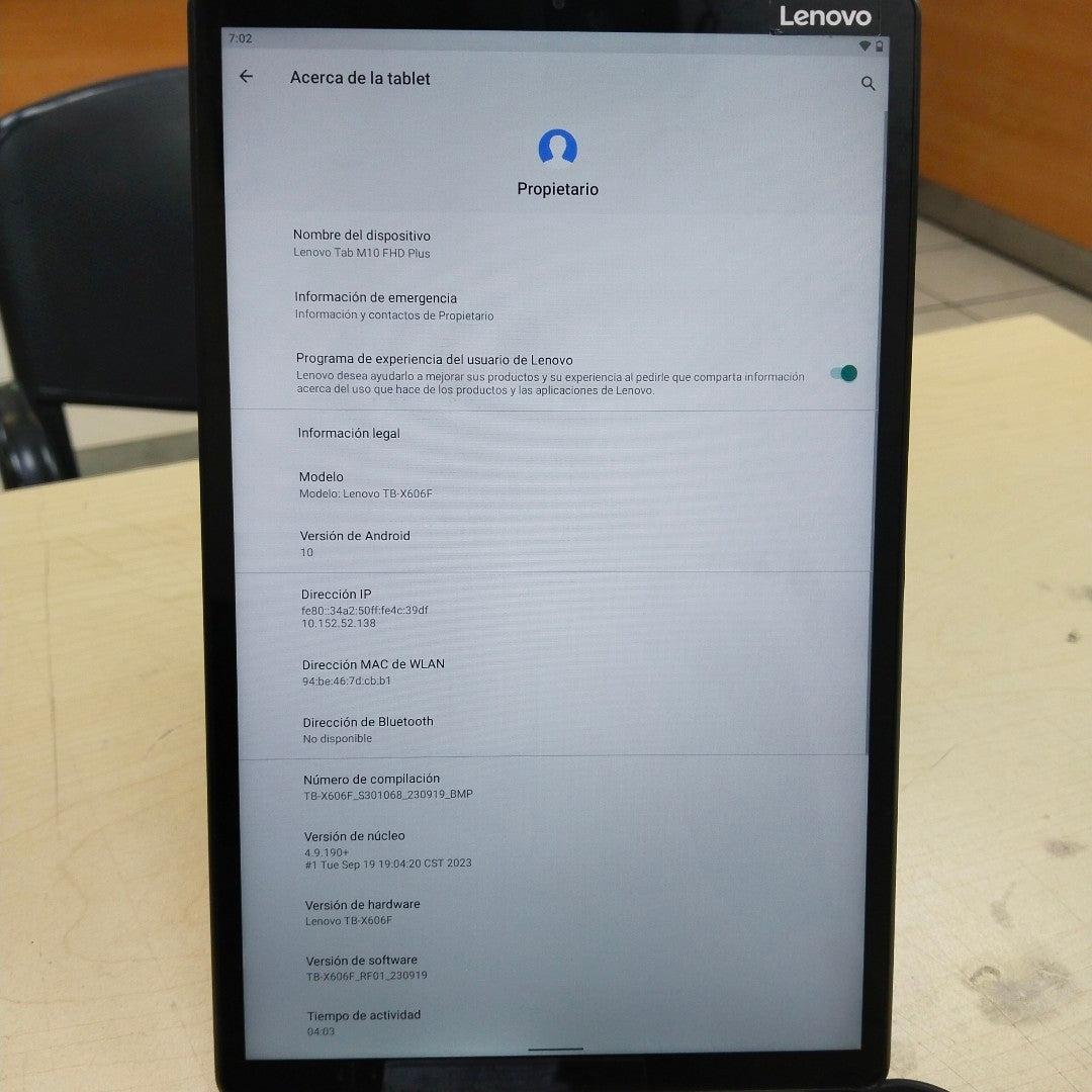 TABLETA LENOVO TAB M10 PLUS 2 TB-X606F (2020) 128 GB 4 GB RAM (SEMINUEVO)