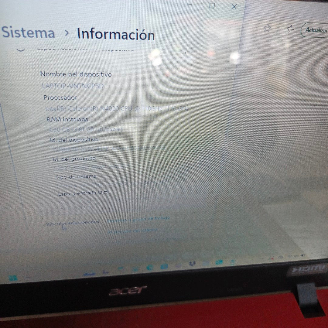LAPTOP ACER ASPIRE 1 A114-32-C896 (2021) 64 GB SSD 4 GB RAM (SEMINUEVO)