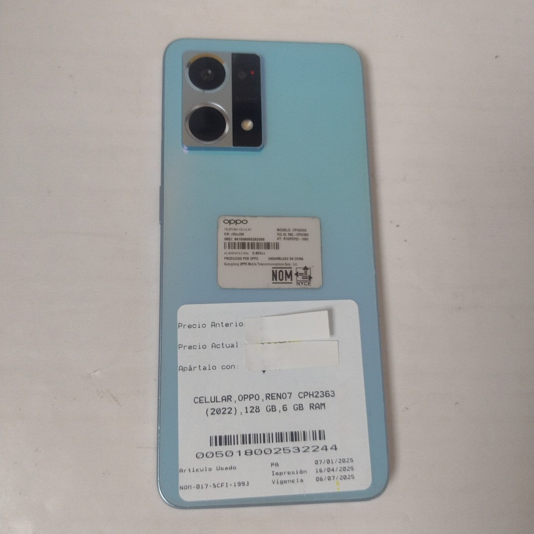 CELULAR OPPO RENO7 CPH2363 (2022) 128 GB 6 GB RAM (SEMINUEVO)
