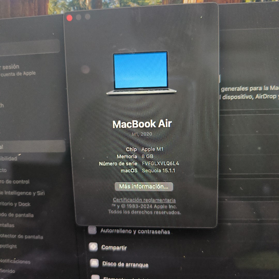 LAPTOP APPLE MACBOOK AIR 13" 2020 3.2 A2337 256 GB SSD 8 GB RAM (SEMINUEVO)