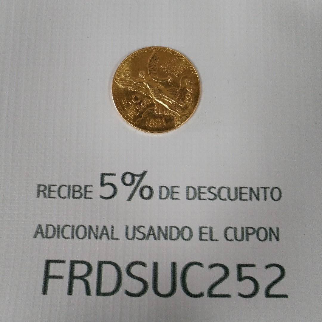 K1 41.6 GRMS - DESC. 0 GRAMOS - 21 K - AVALÚO 77688 * * IDENTIFICACIÓN MONEDA NOMINATIVA. * MONEDAS PESOS 50 PESOS. (SEMINUEVO)