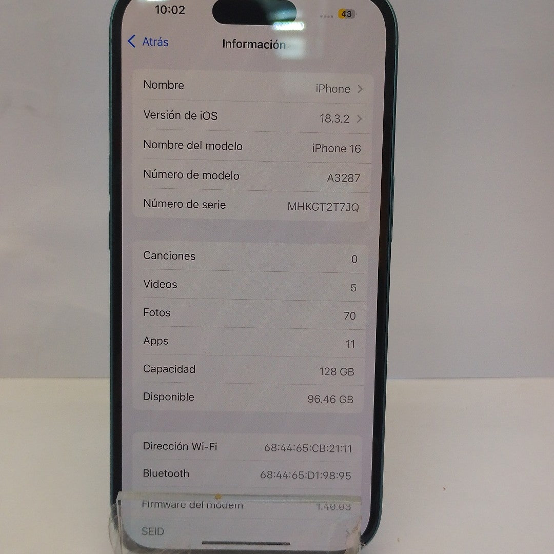 CELULAR APPLE IPHONE 16 A3287 (2024) 128 GB 8 GB RAM