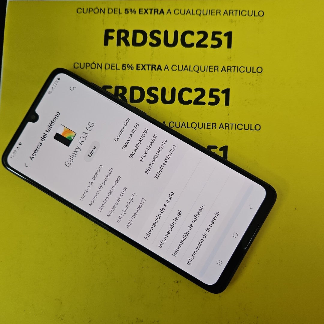 CELULAR SAMSUNG GALAXY A33 5G SM-A336M 128 GB 6 GB RAM (SEMINUEVO)