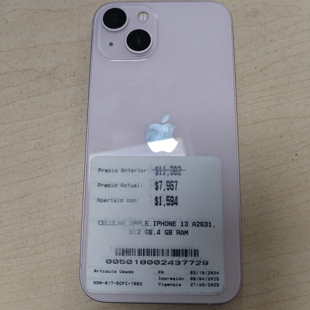 CELULAR APPLE IPHONE 13 A2631 512 GB 4 GB RAM (SEMINUEVO)