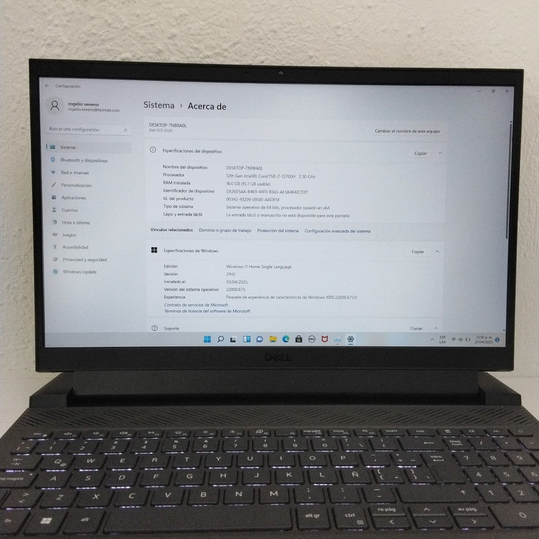 LAPTOP DELL G15 5520 (2022) 512 GB SSD 16 GB RAM (SEMINUEVO)
