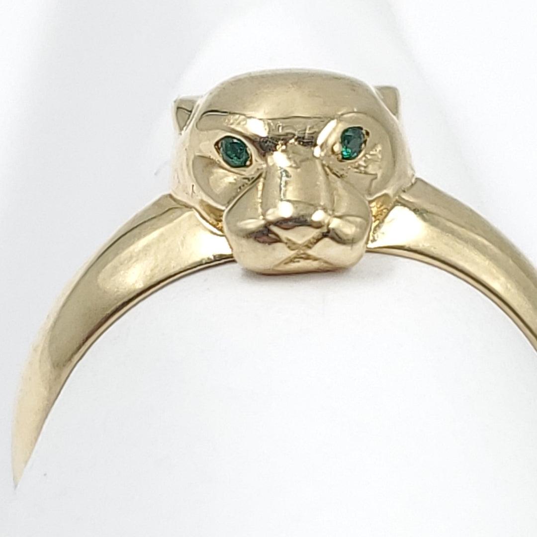 Anillo Oro amarillo 14 K 2 gr &quot;Rostro puma&quot; con Sintetica color verde (nuevo)