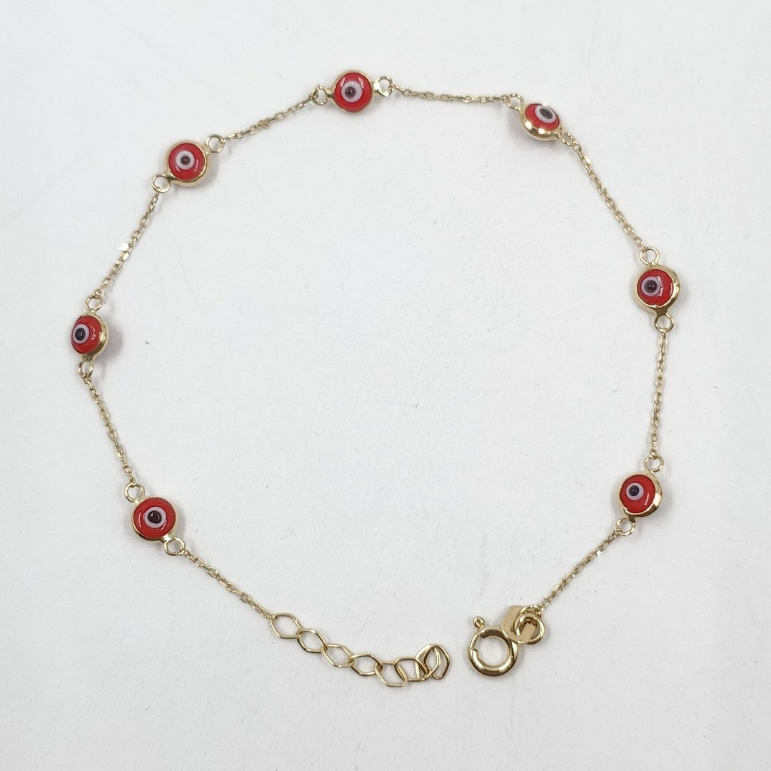 Pulsera para Dama Oro combinado 14 K 1.2 gr Tejido Especial &quot;Ojo turco&quot; con Sintetica color rojo (nuevo)