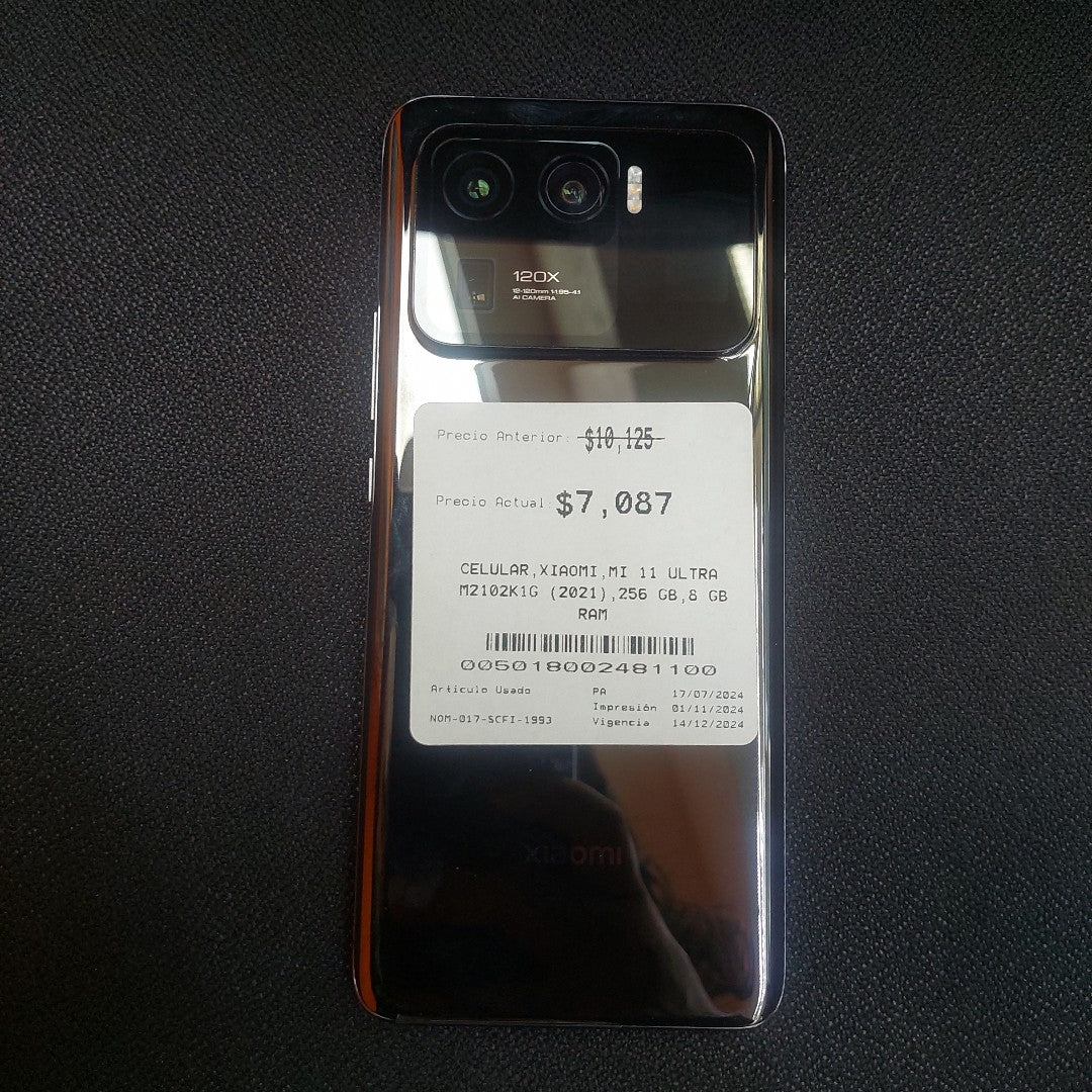 CELULAR XIAOMI MI 11 ULTRA M2102K1G (2021) 256 GB 8 GB RAM (SEMINUEVO)