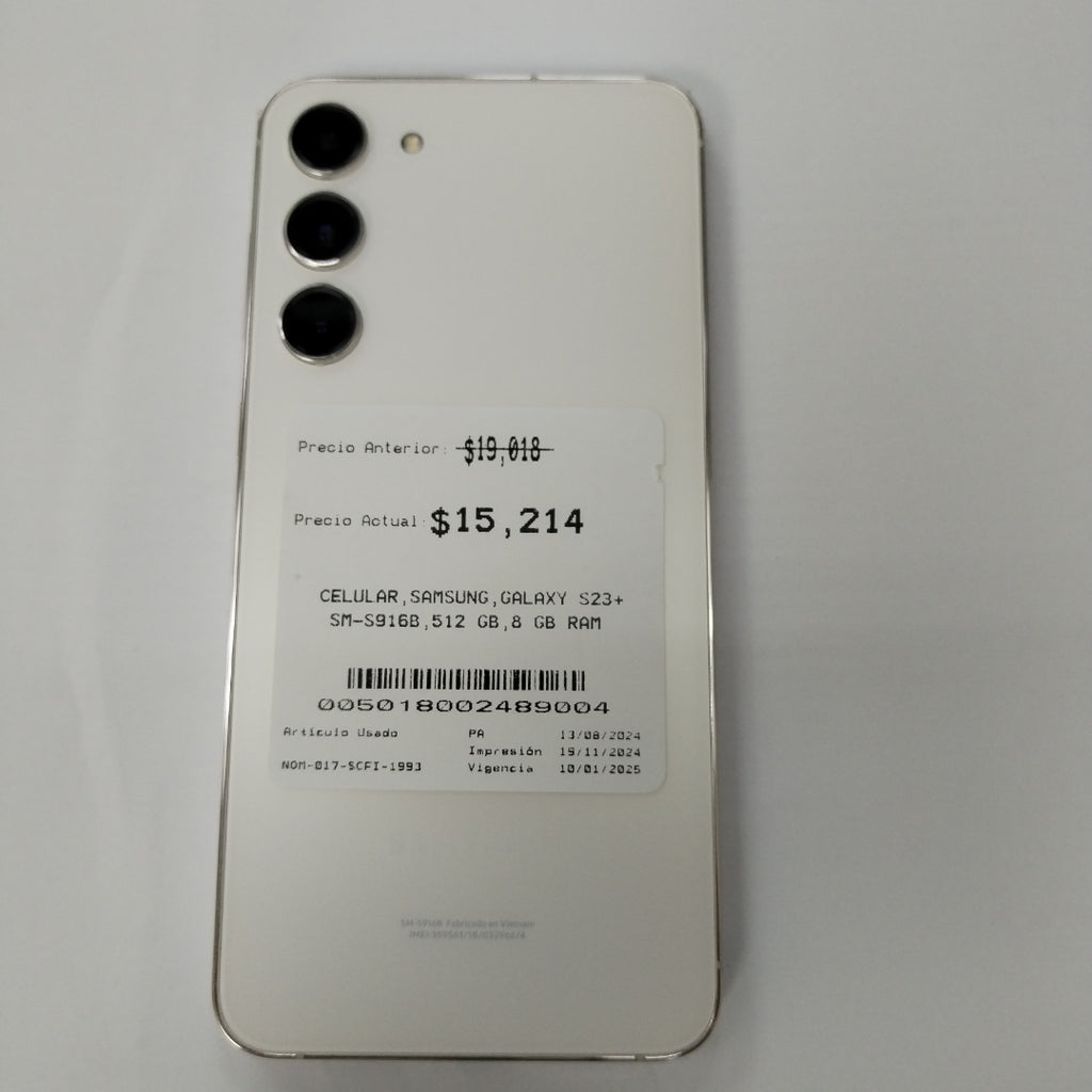 CELULAR SAMSUNG GALAXY S23+ SM-S916B 512 GB 8 GB RAM (SEMINUEVO)