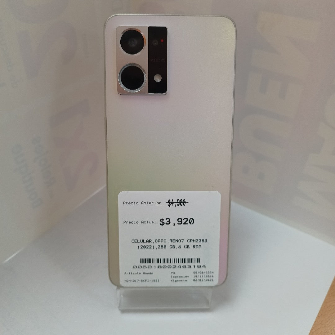 CELULAR OPPO  RENO7 CPH2363 (2022) 256 GB 8 GB RAM (SEMINUEVO)