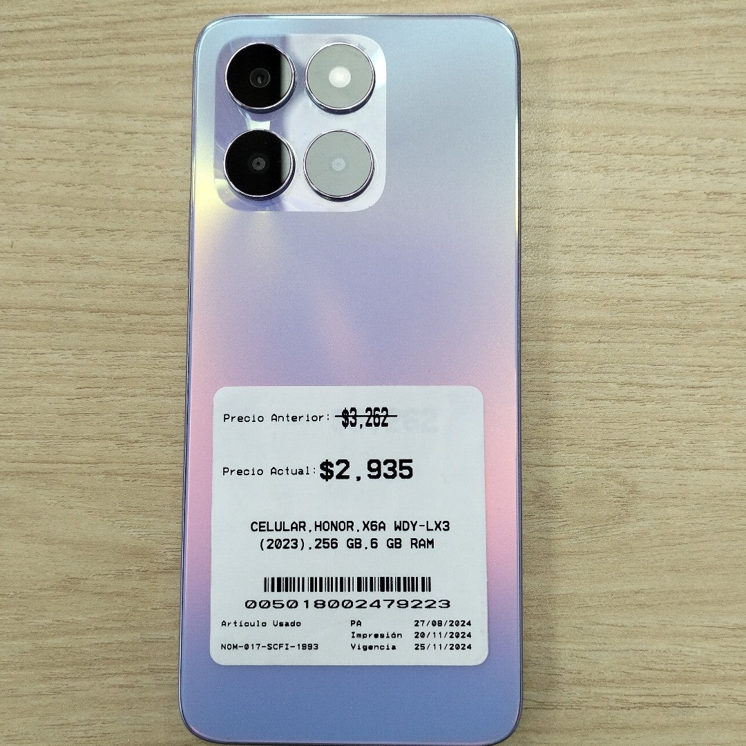 CELULAR HONOR X6A WDY-LX3 (2023) 256 GB 6 GB RAM (SEMINUEVO)