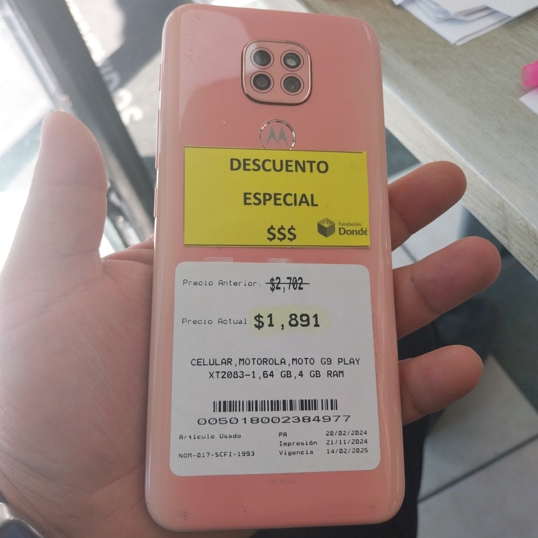 CELULAR MOTOROLA MOTO G9 PLAY XT2083-1 64 GB 4 GB RAM (SEMINUEVO)