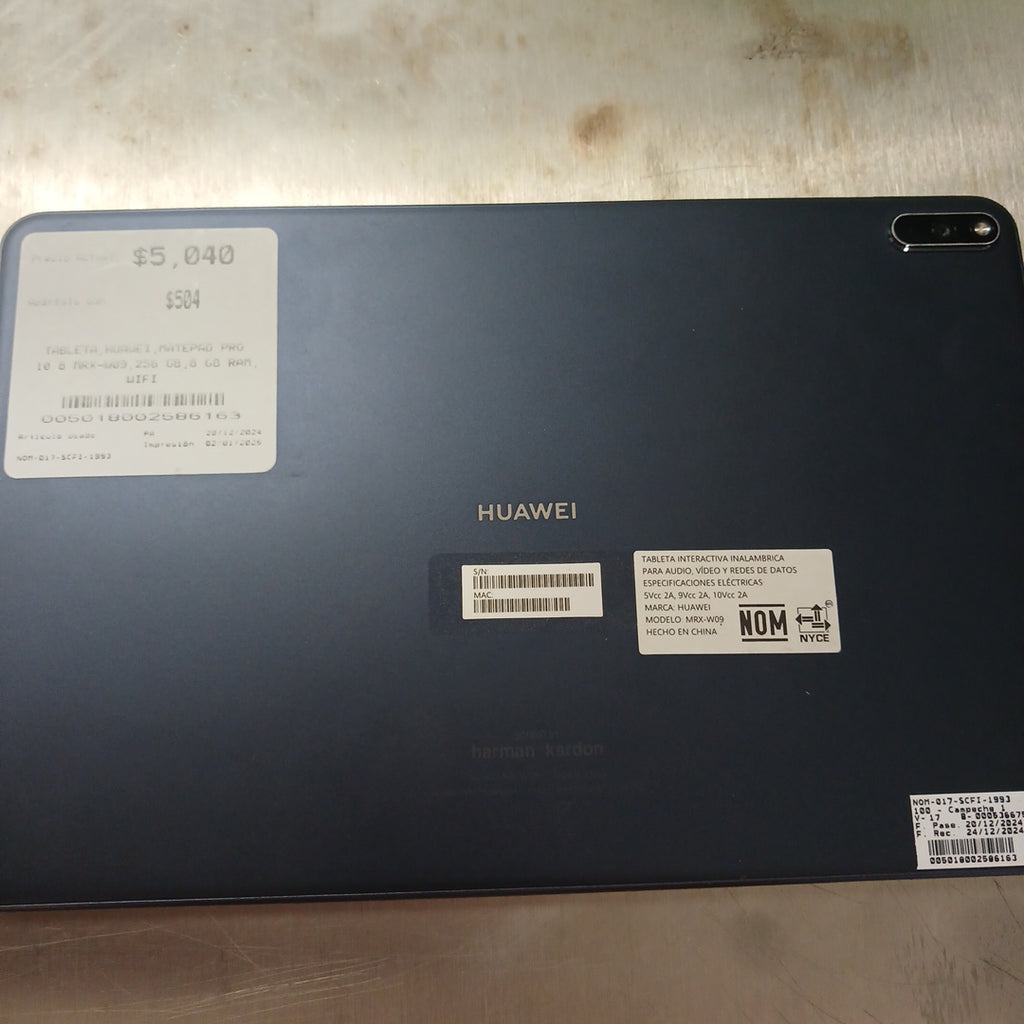 TABLETA HUAWEI MATEPAD PRO 10.8" MRX-W09 256 GB 8 GB RAM (SEMINUEVO)