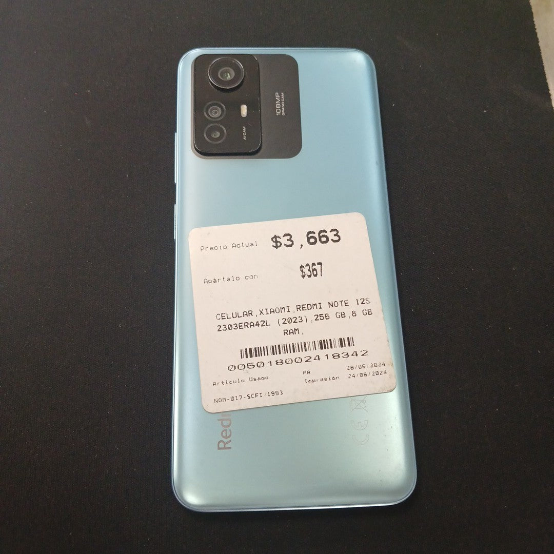 CELULAR XIAOMI REDMI NOTE 12S 2303ERA42L (2023) 256 GB 8 GB RAM (SEMINUEVO)