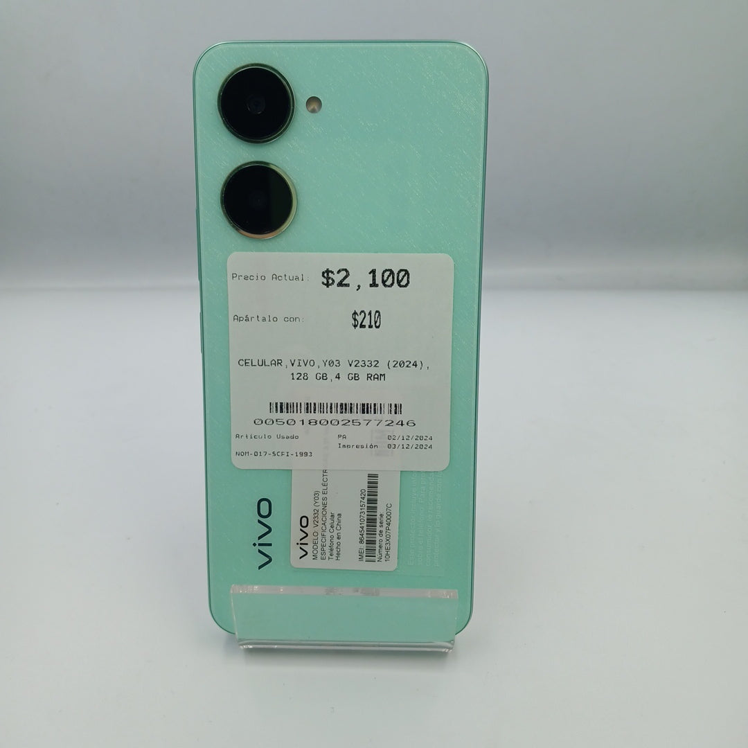CELULAR VIVO Y03 V2332 (2024) 128 GB 4 GB RAM (SEMINUEVO)