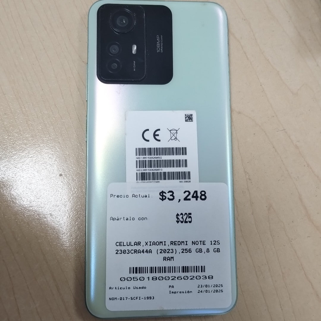 CELULAR XIAOMI REDMI NOTE 12S 2303CRA44A (2023) 256 GB 8 GB RAM (SEMINUEVO)