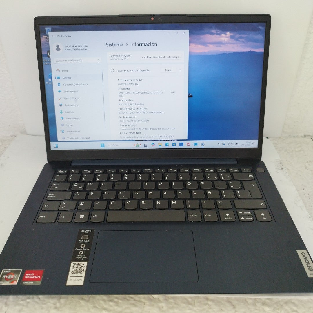 LAPTOP LENOVO IDEAPAD 3 14ALC6 (2022) 512 GB SSD 8 GB RAM (SEMINUEVO)