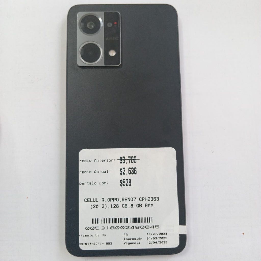CELULAR OPPO  RENO7 CPH2363 (2022) 128 GB 8 GB RAM (SEMINUEVO)