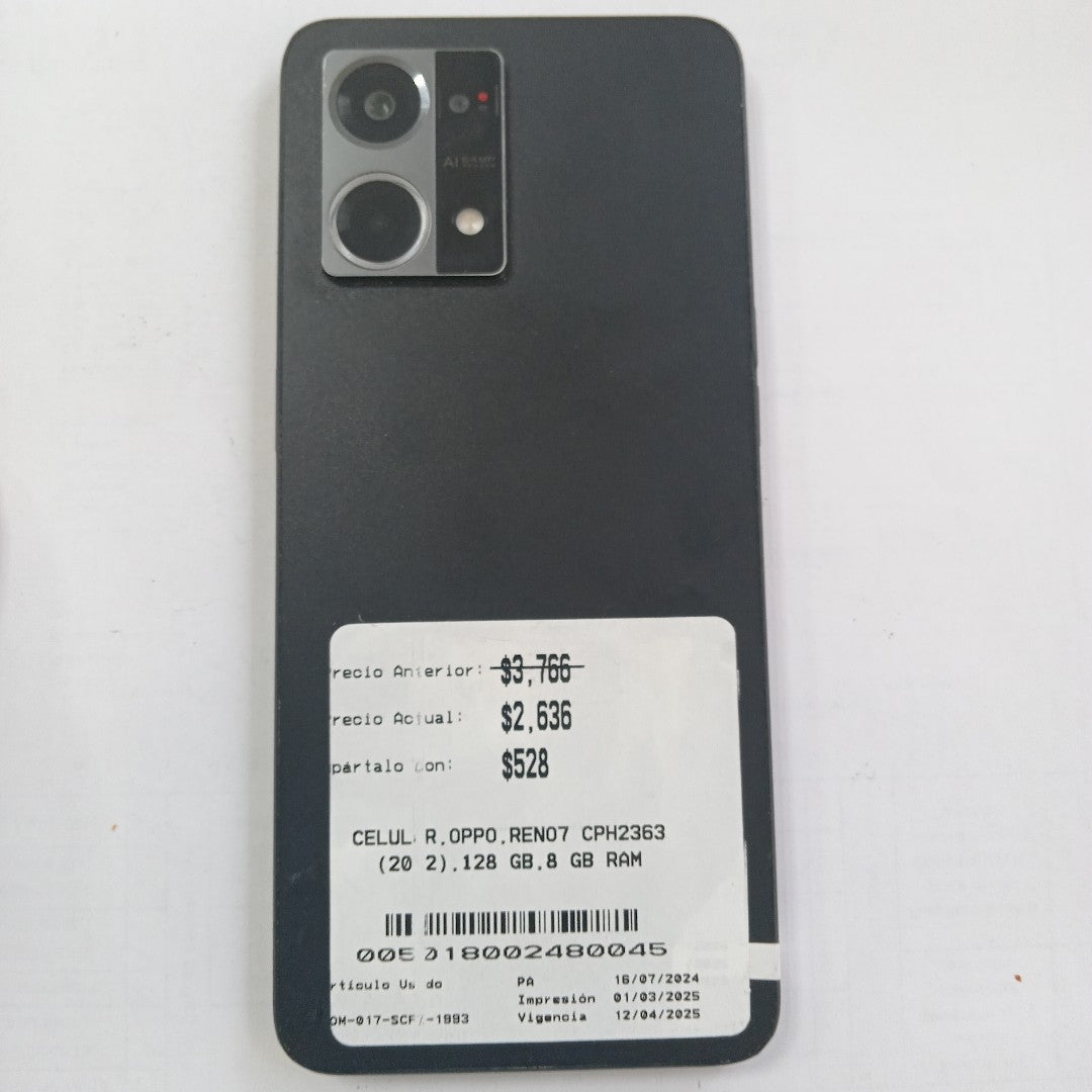 CELULAR OPPO  RENO7 CPH2363 (2022) 128 GB 8 GB RAM (SEMINUEVO)