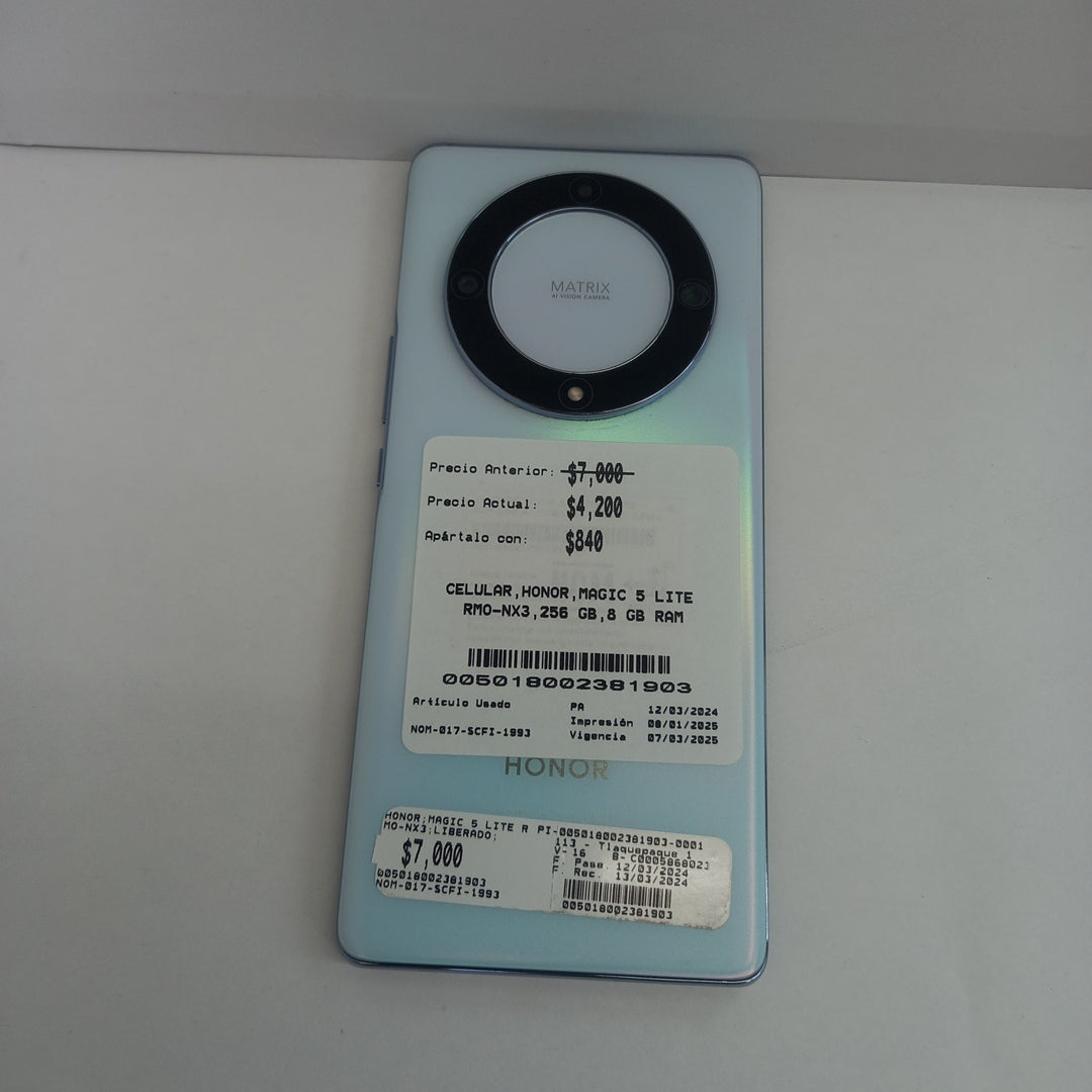 CELULAR HONOR MAGIC 5 LITE RMO-NX3 256 GB 8 GB RAM (SEMINUEVO)