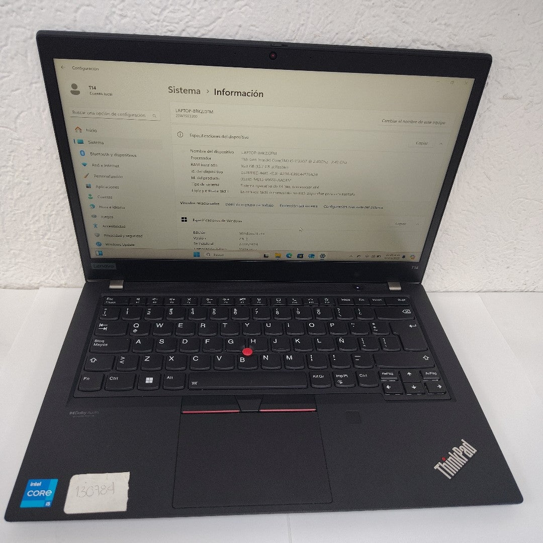 LAPTOP LENOVO THINKPAD T14 GEN 2 (2022) 512 GB SSD 16 GB RAM (SEMINUEVO)