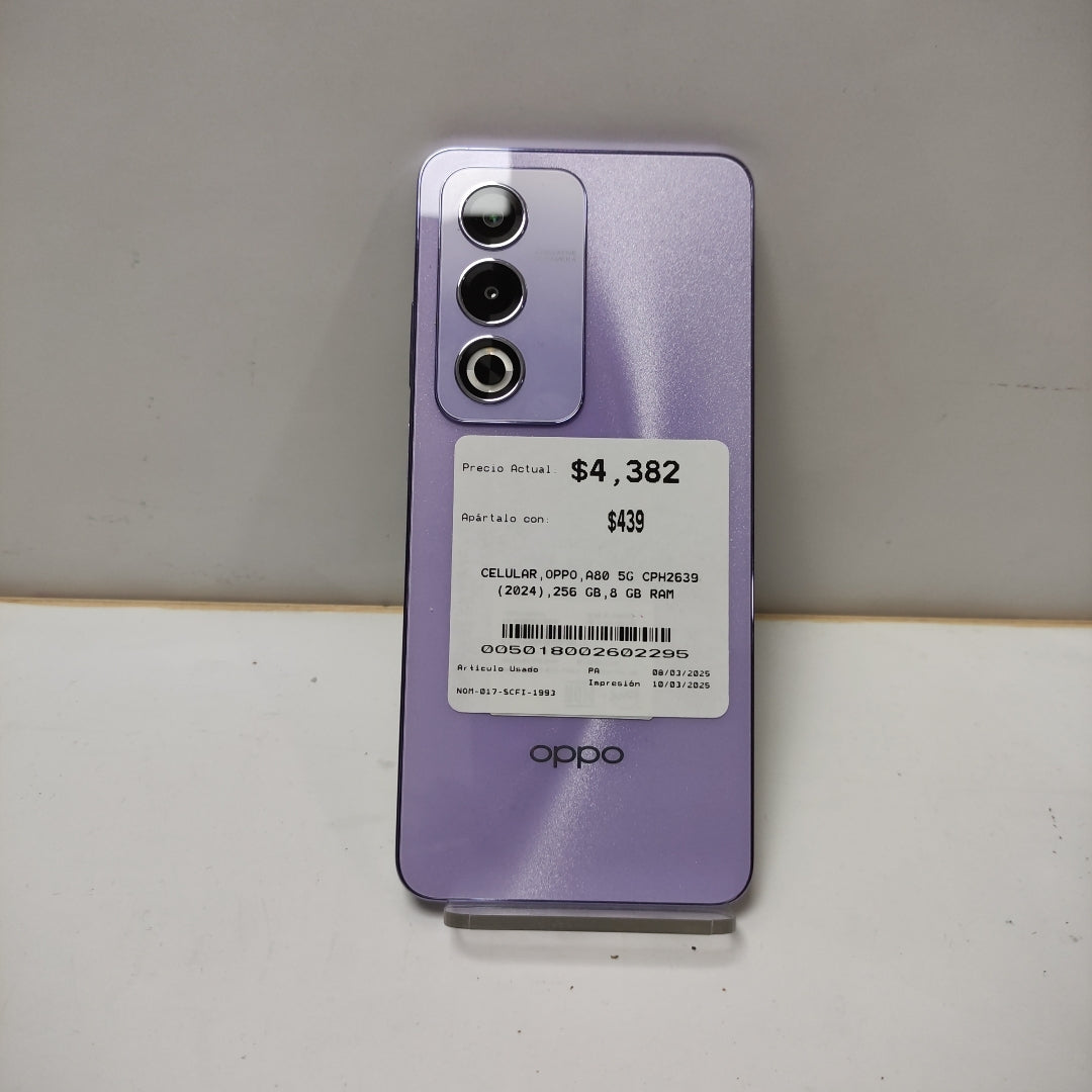 CELULAR OPPO  A80 5G CPH2639 (2024) 256 GB 8 GB RAM (SEMINUEVO)