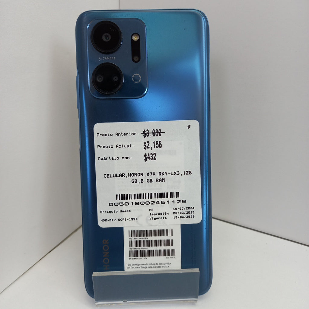 CELULAR HONOR X7A RKY-LX3 128 GB 6 GB RAM (SEMINUEVO)