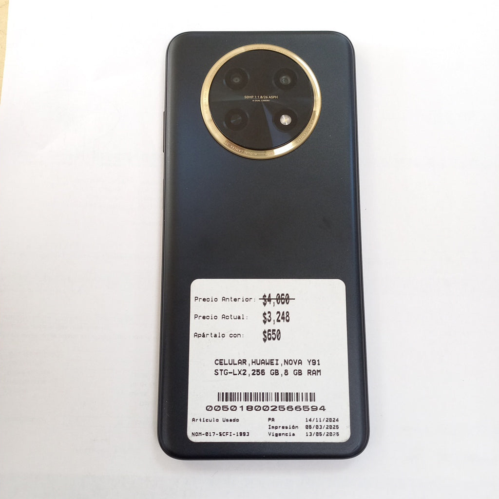 CELULAR HUAWEI NOVA Y91 STG-LX2 256 GB 8 GB RAM (SEMINUEVO)