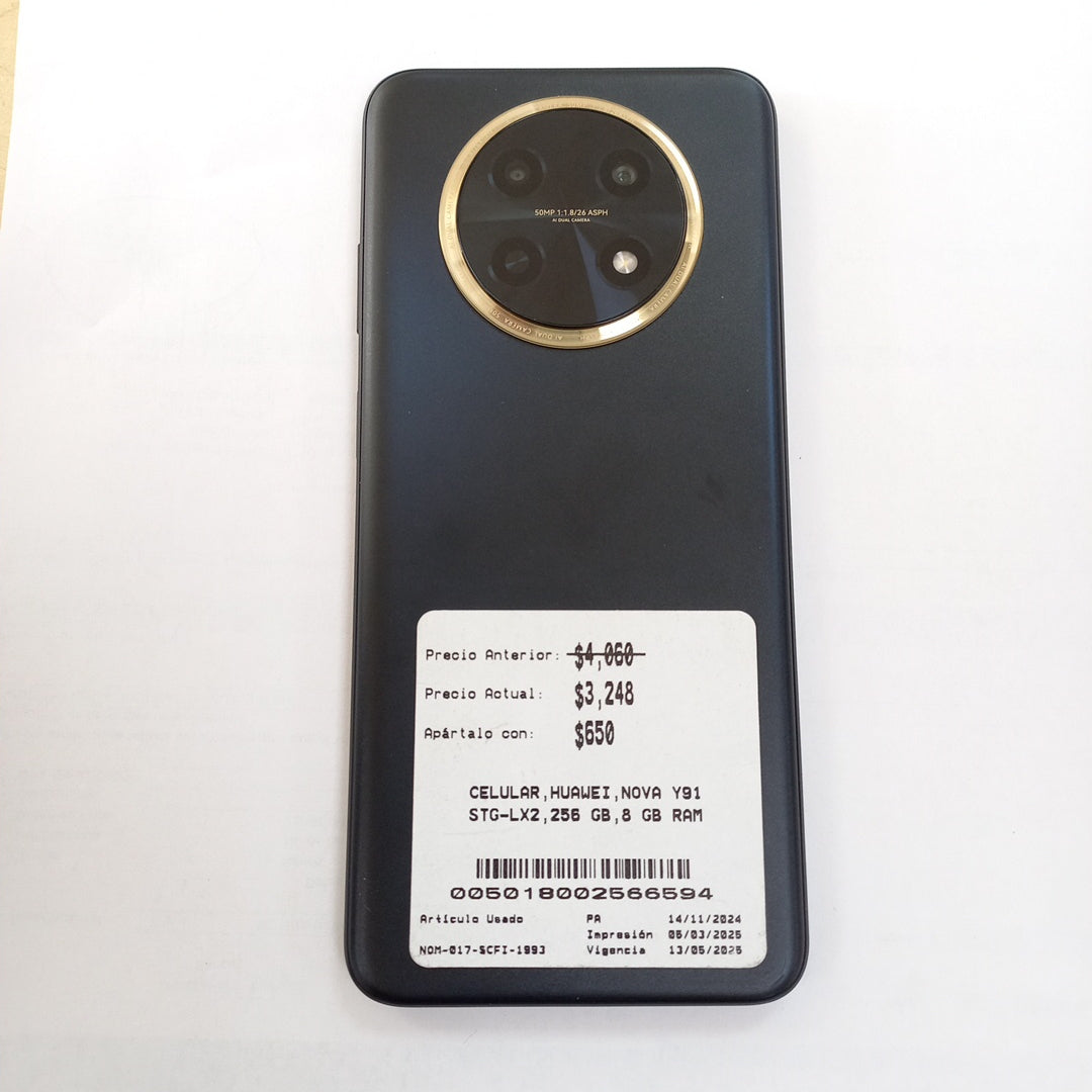 CELULAR HUAWEI NOVA Y91 STG-LX2 256 GB 8 GB RAM (SEMINUEVO)