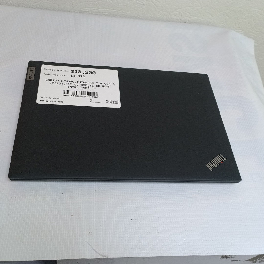 LAPTOP LENOVO THINKPAD T14 GEN 3 (2023) 512 GB SSD 16 GB RAM (SEMINUEVO)