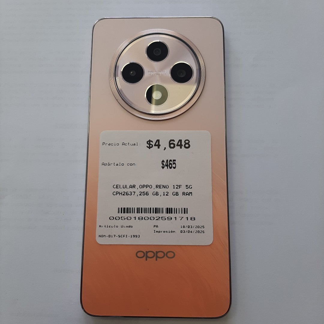 CELULAR OPPO  RENO 12F 5G CPH2637 256 GB 12 GB RAM (SEMINUEVO)