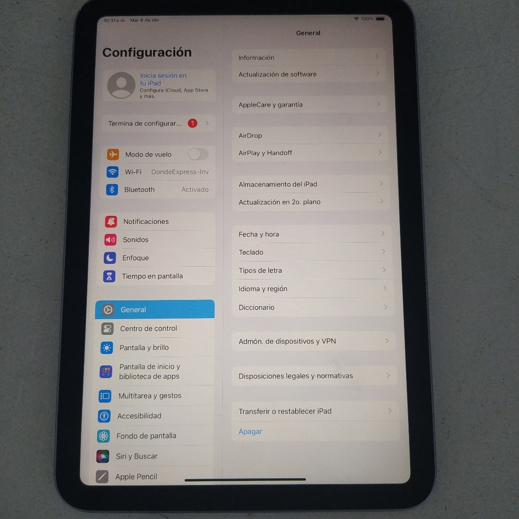 TABLETA APPLE IPAD MINI 6 A2567 64 GB 4 GB RAM (SEMINUEVO)