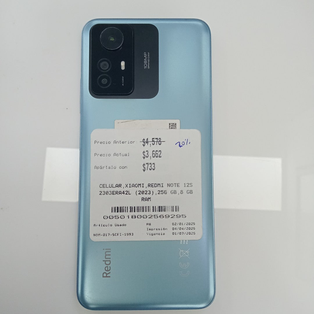 CELULAR XIAOMI REDMI NOTE 12S 2303ERA42L (2023) 256 GB 8 GB RAM (SEMINUEVO)