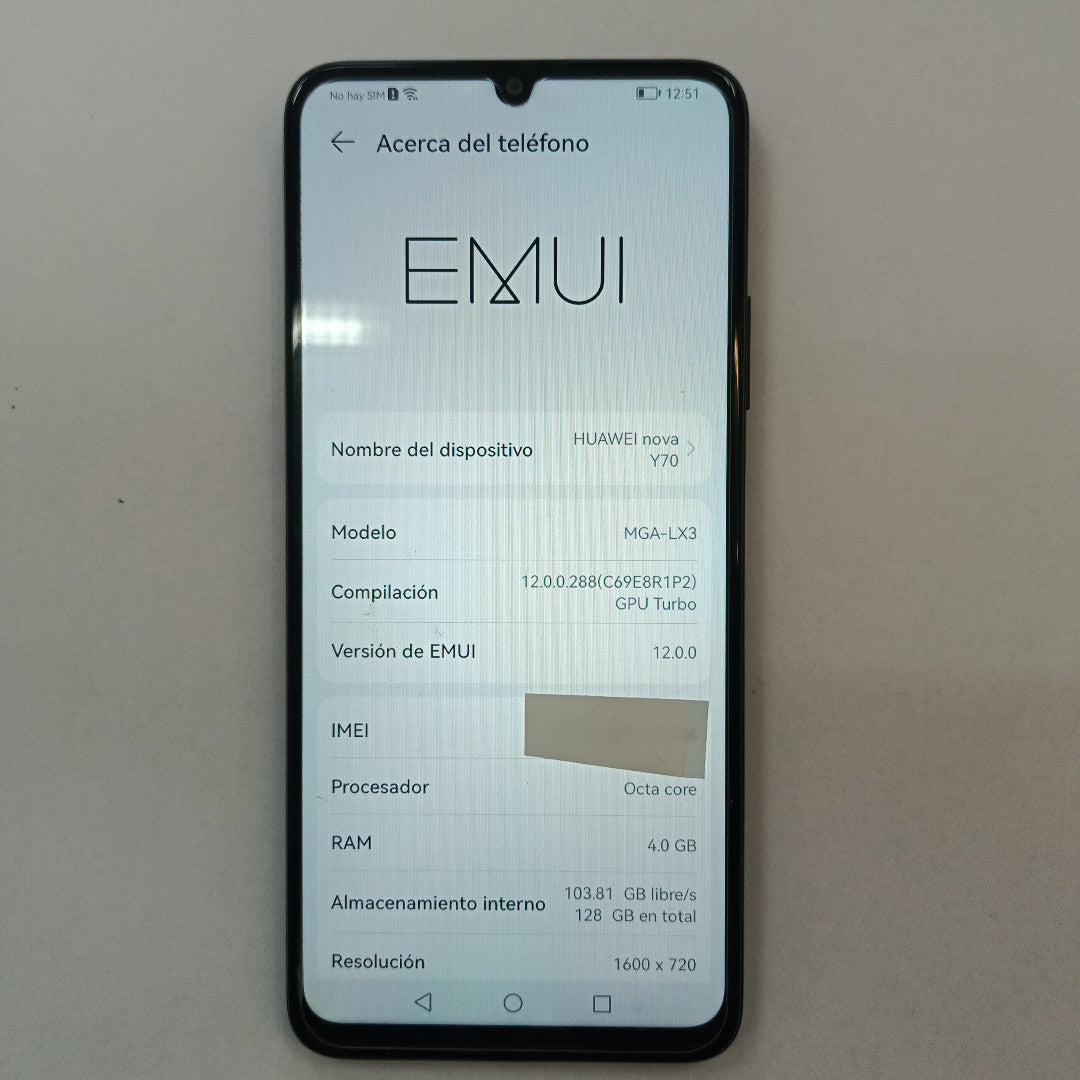 CELULAR HUAWEI NOVA Y70 MGA-LX3 128 GB 4 GB RAM (SEMINUEVO)