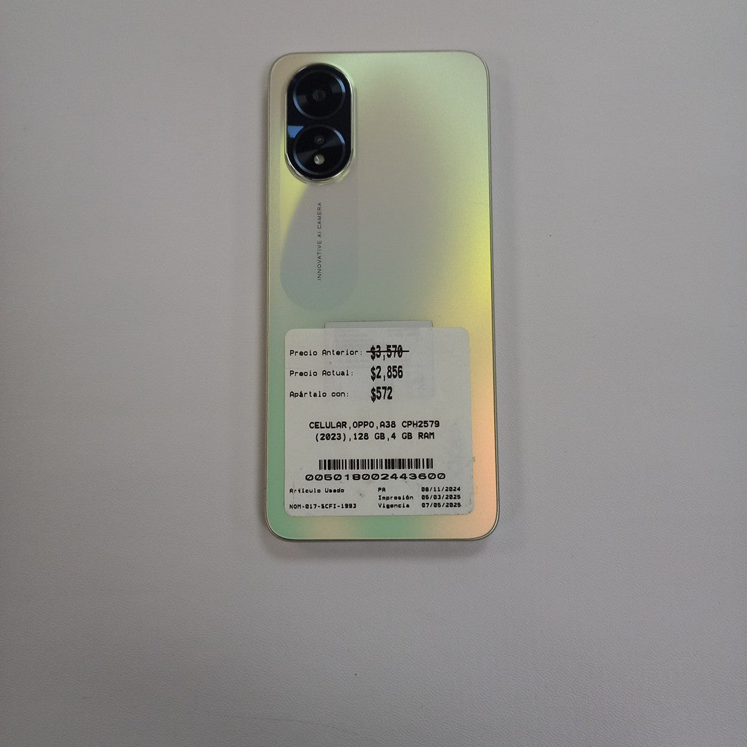 CELULAR OPPO  A38 CPH2579 (2023) 128 GB 4 GB RAM (SEMINUEVO)