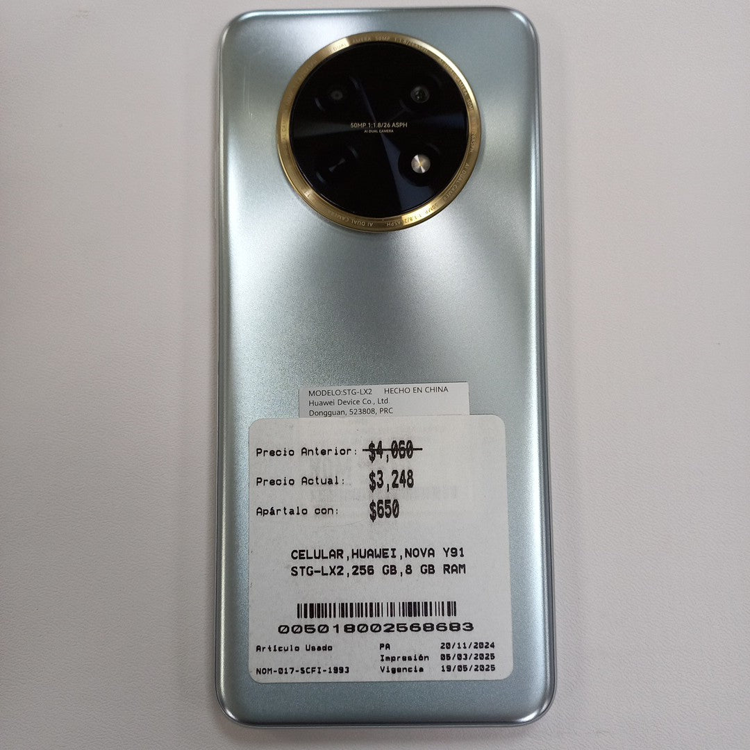CELULAR HUAWEI NOVA Y91 STG-LX2 256 GB 8 GB RAM (SEMINUEVO)