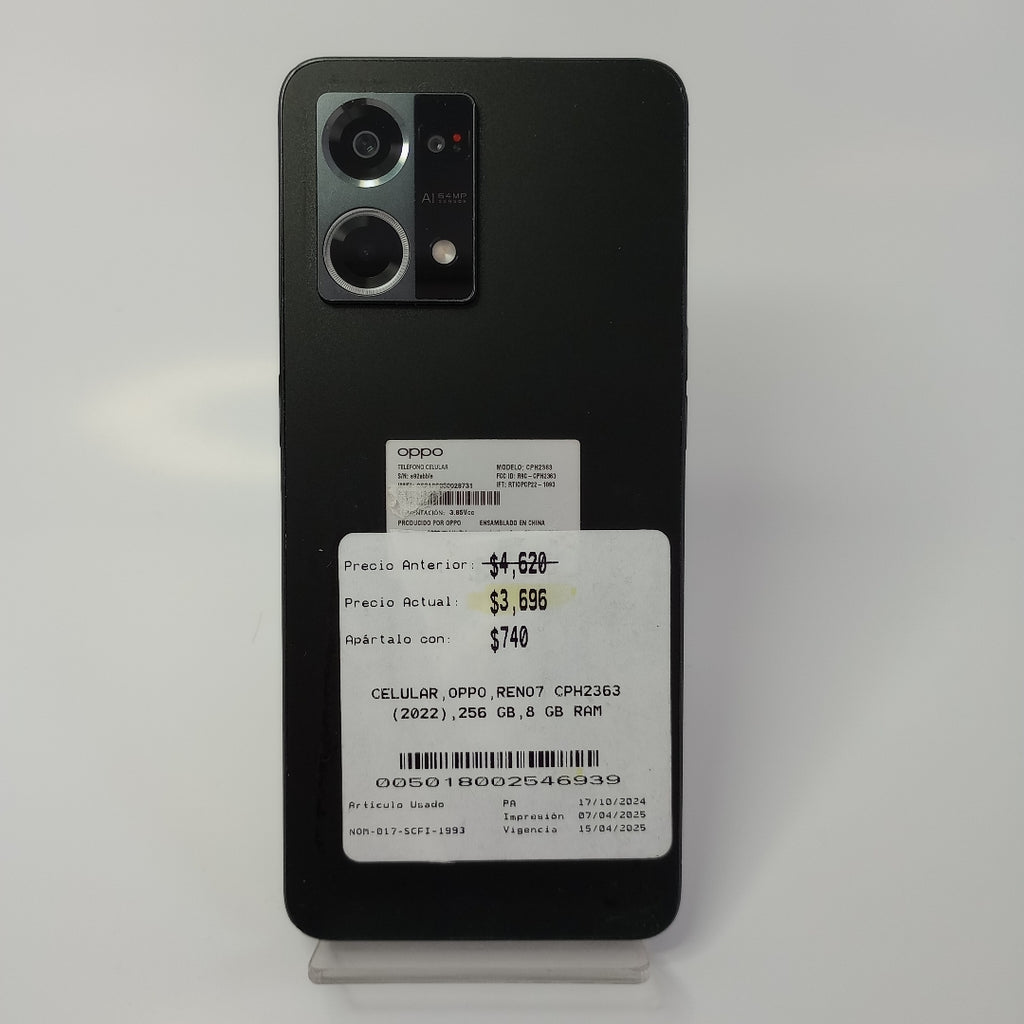 CELULAR OPPO  RENO7 CPH2363 (2022) 256 GB 8 GB RAM (SEMINUEVO)